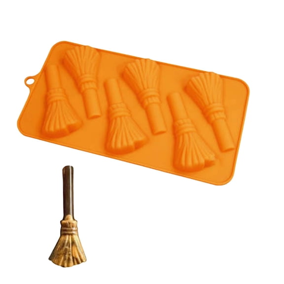 6-Cavity Halloween Witch Broom Silicone Mold 8.74" Chocolate Candy Mold for DIY Baking Cake Decoration Soap Resin Crafting