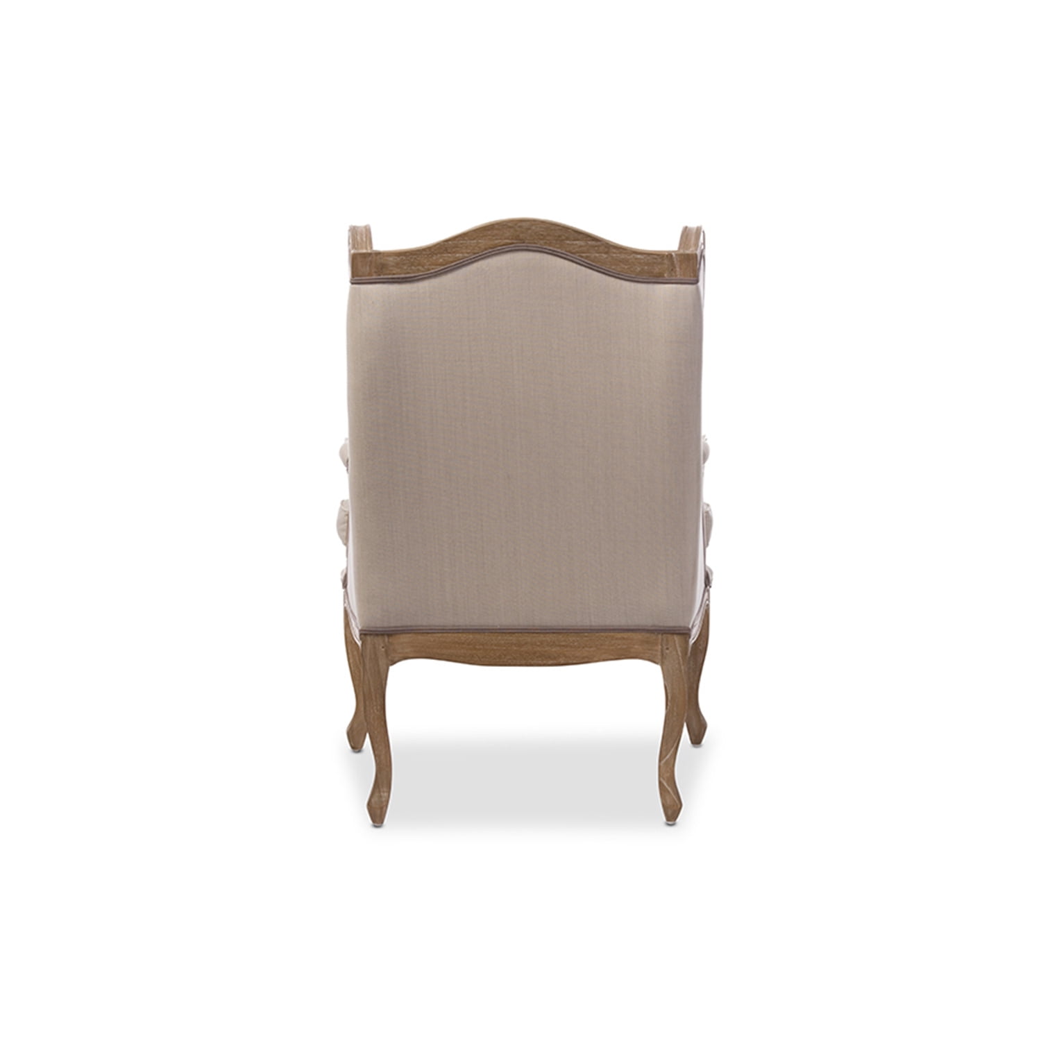 Baxton Studio Oreille French Provincial Style White Wash Distressed Two-tone Beige Upholstered Armchair