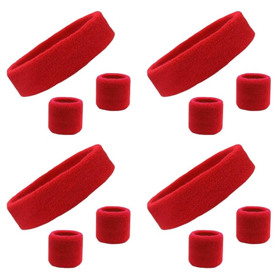 12 Pcs Sweatbands Sets (4 Headbands, 8 Wristbands) Sports Athletic Exercise Workout Headband Wristband.