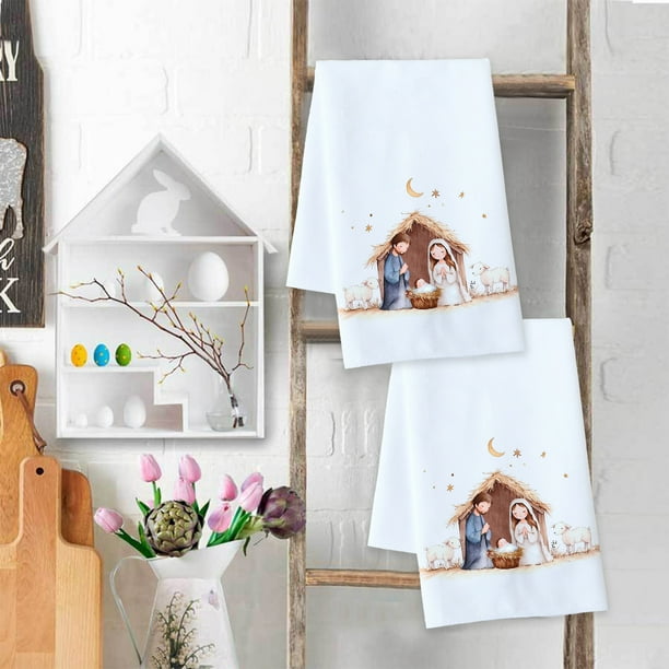 Toalla de cocina de poliéster con temática de Pascua | Trapo de cocina suave y absorbente | Toalla blanca para platos de 45 x 69 cm | Paño duradero, lavable y para secar a mano | Decoración navideña