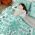 thumbnail image 4 of Feelyou Adult Bohemian Damask Bedding Comforter Set 7 Pieces, Cyan Flower Floral Full Bedding Set, Tribal Paisley Mandala Reversible Fitted Sheet Flat Sheet, Super Cozy Room Decor, 4 of 8