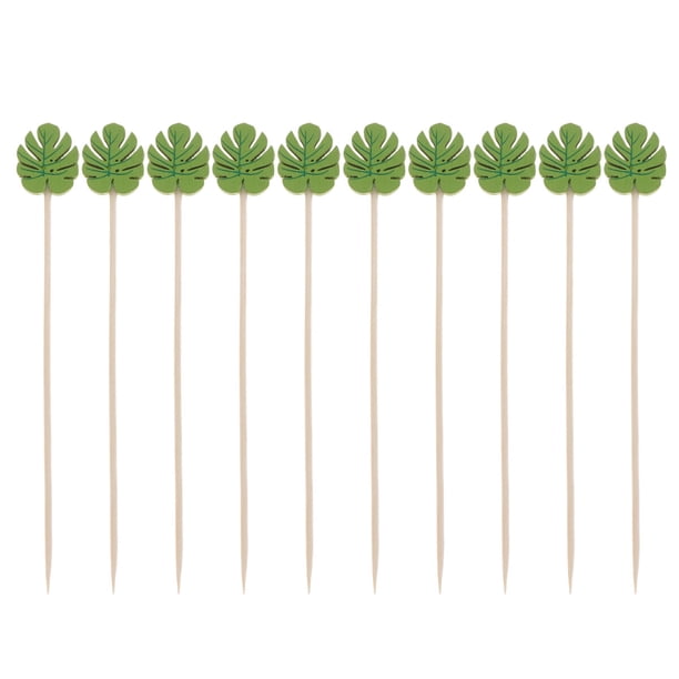 FELTECHELECTR 100 palillos de madera desechables para comida, fruta, cócteles y fiestas (hojas verdes)
