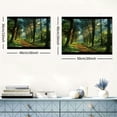 thumbnail image 6 of ARISTURING Green Forest Framed Canvas Wall Art Nature Landscape Canvas Pictures for Living Room Bedroom Wall Decor Sunlight Through Pine Trees Scene Painting Art Print Natural Wood Frame 20x16inch, 6 of 6