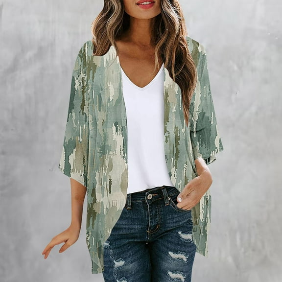 Fznquz Women's Cardigan Cover Up Green 2025 Long Cardigan Soft Kimonos Lightweight Tops Women