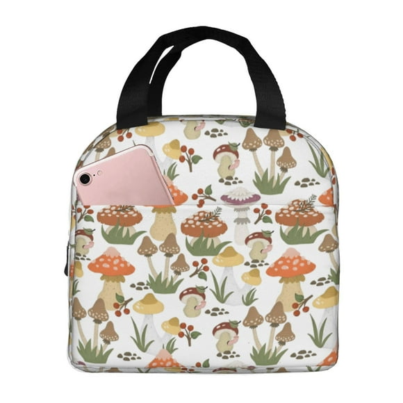 Easygdp Mushrooms Bolsa Térmica Premium - Tela Oxford Impermeable, Gran Capacidad, Bolsillo Frontal, Unisex para Trabajo, Escuela, Actividades al Aire Libre y Picnics