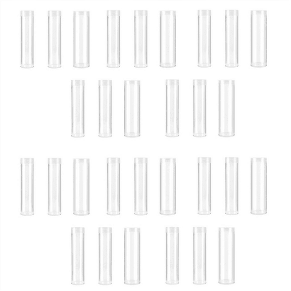30Pieces Coin Tubes Assorted Sizes Storage Clear Plastic Point