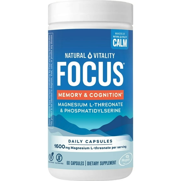 Focus Memory and Cognition | Magnesium L-Threonate and Phosphatidylserine Supplement | 60 Capsules | by Natural Vitality