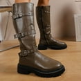 thumbnail image 6 of Lovzfmll Knee High Boots Women, Boots Round Toe Side Zipper Low Heel, Chunky Mid Heel Buckle Leather Motorcycle Boots Casual Brown Boots, 6 of 9
