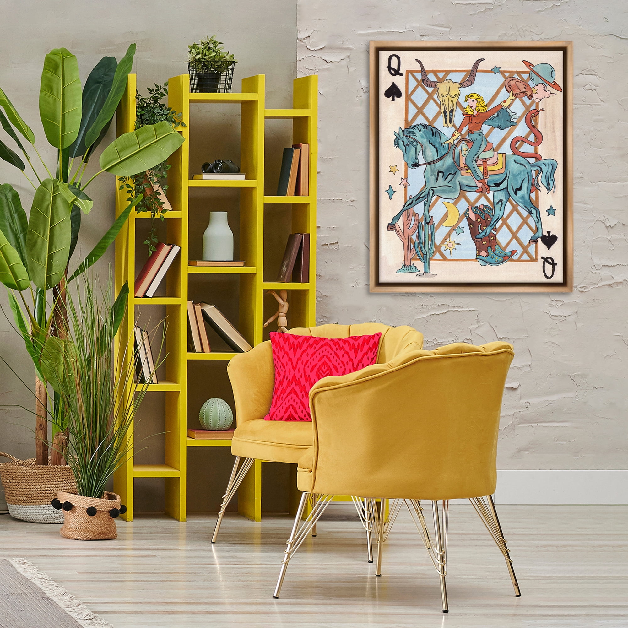 Stupell Industries Cowgirl Queen of Hearts Entertainment Painting Brown Floater Framed Canvas Art Print Wall Art, 25 x 31