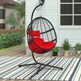 Abble Wicker Hanging Egg Chair with Cushion and Stand Black