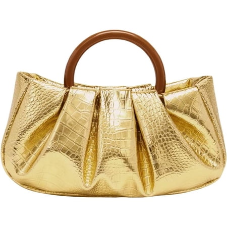 Ruched Small Dumpling Pouch Bag Genuine Leather Handbag and Clutch Purse for Women