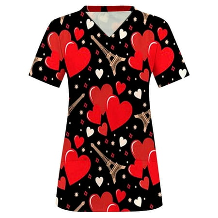 

Tawop Tank Tops With Built In Bras Fashion V-Neck Casual Short Sleeve Printed Pockets Ladies Sheer Button Up Blouse Christmas Maternity Shirt