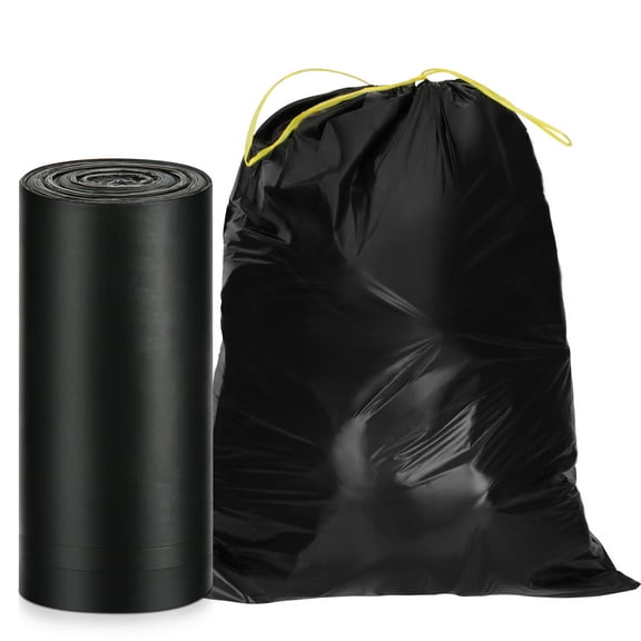 O2frepak 4 Gallon - 100 Count Garbage Bags, Black Small Drawstring Kitchen Office Bedroom Bathroom Trash Bags
