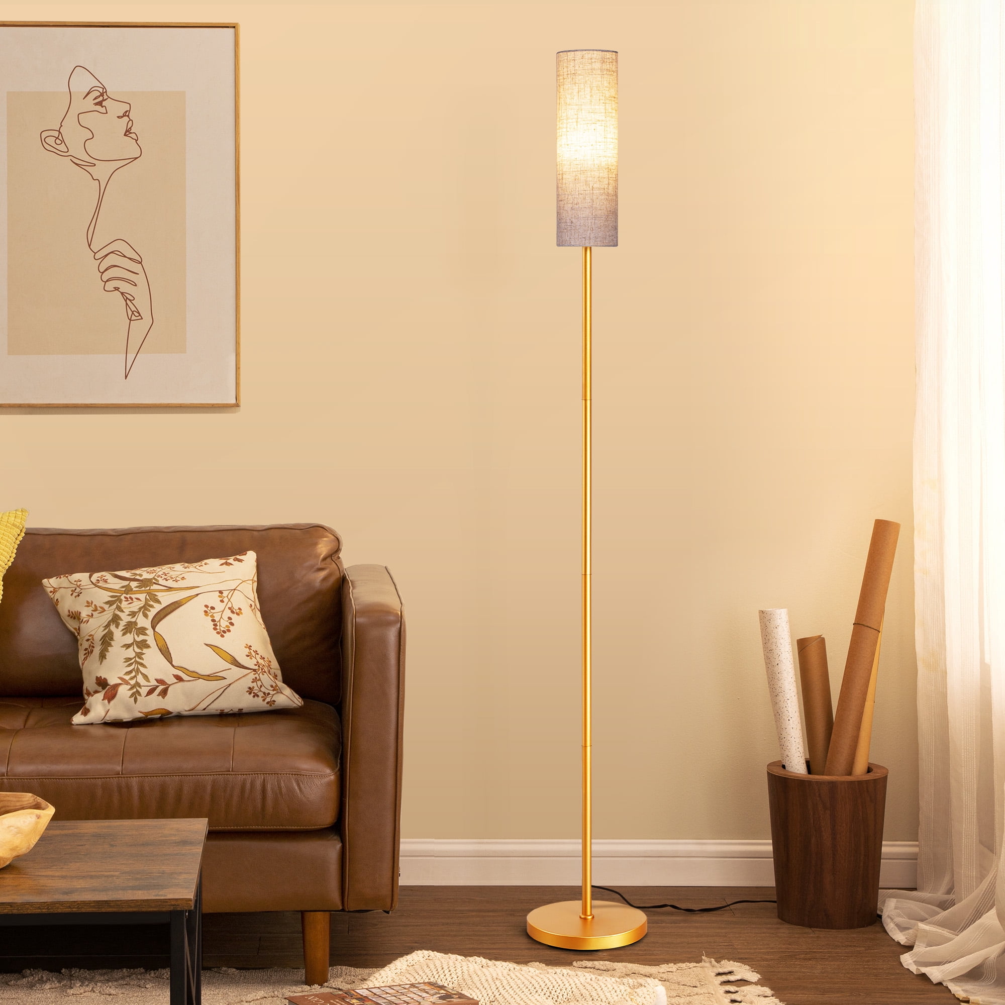 EDISHINE 65in Gold Floor Lamps with Remote for Living Room, 2700K-6000K, Standing Tall Lamp with Night Light Mode and Timer, LED Bulb Included