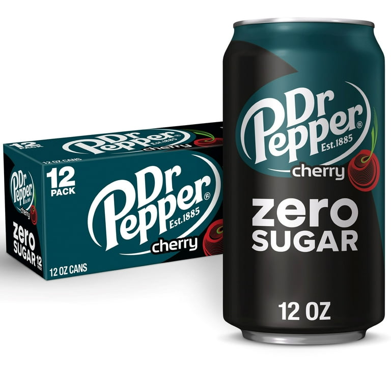 Dr. Pepper Cherry Zero Sugar Soda, 12oz Cans, Pack of 12, Total