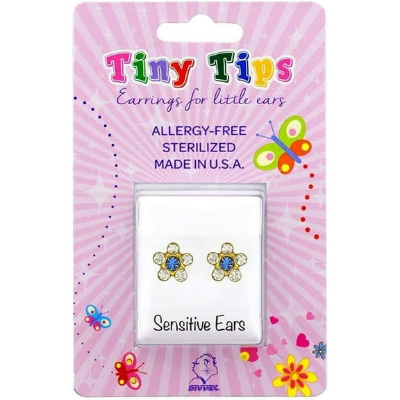 Studex Birthstone Tiny Tips Crystal Sapphire Stud Earrings in Prong Setting for Little Sensitive Ears 3mm