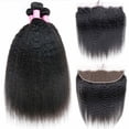 thumbnail image 2 of Brazilian Kinky Straight Human Hair Bundles With Frontal Free Part Ear to Ear Remy Sew in Hair Extensions Natural Black(14 16 18 with 12), 2 of 5