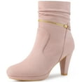 thumbnail image 1 of Botas de tacón cuadrado a media pantorrilla con plataforma decorada con cremallera en el tobillo para mujer Perphy Rosa polvo 36, 1 of 4