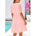 thumbnail image 2 of Vestido PRETTYGARDEN para mujer, manga corta, cuello en V, ojales, rosa, 2 of 9