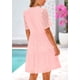thumbnail image 2 of Vestido PRETTYGARDEN para mujer, manga corta, cuello en V, ojales, rosa, 2 of 9