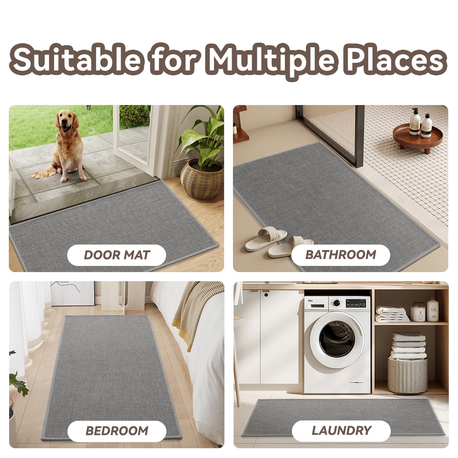 SIXHOME Washable Kitchen Rug, Absorbent Non-Slip Woven Floor Mat, 2 PCS Set 20"x32"+20"x48", Gray, Small Rugs for Sink, Laundry, Hallway, Bathroom