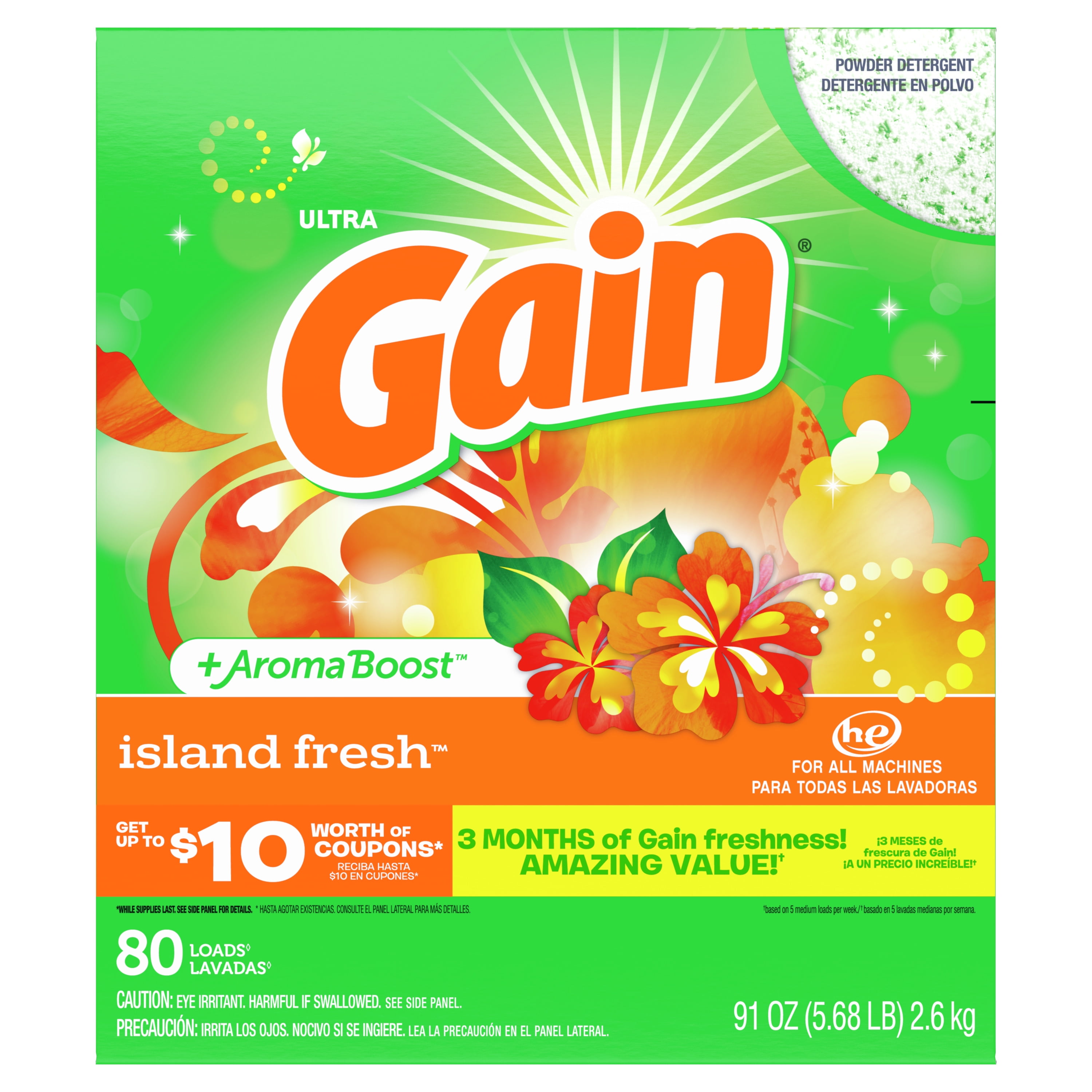 Gain Island Fresh, 80 Loads Powder Laundry Detergent, 91 Oz