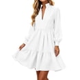 thumbnail image 2 of QSAWXQZ Women's Long Sleeve Mini Dress V Neck Tiered Ruffle Hem Lantern Sleeve A Line Dress for Casual Fall XL, 2 of 7