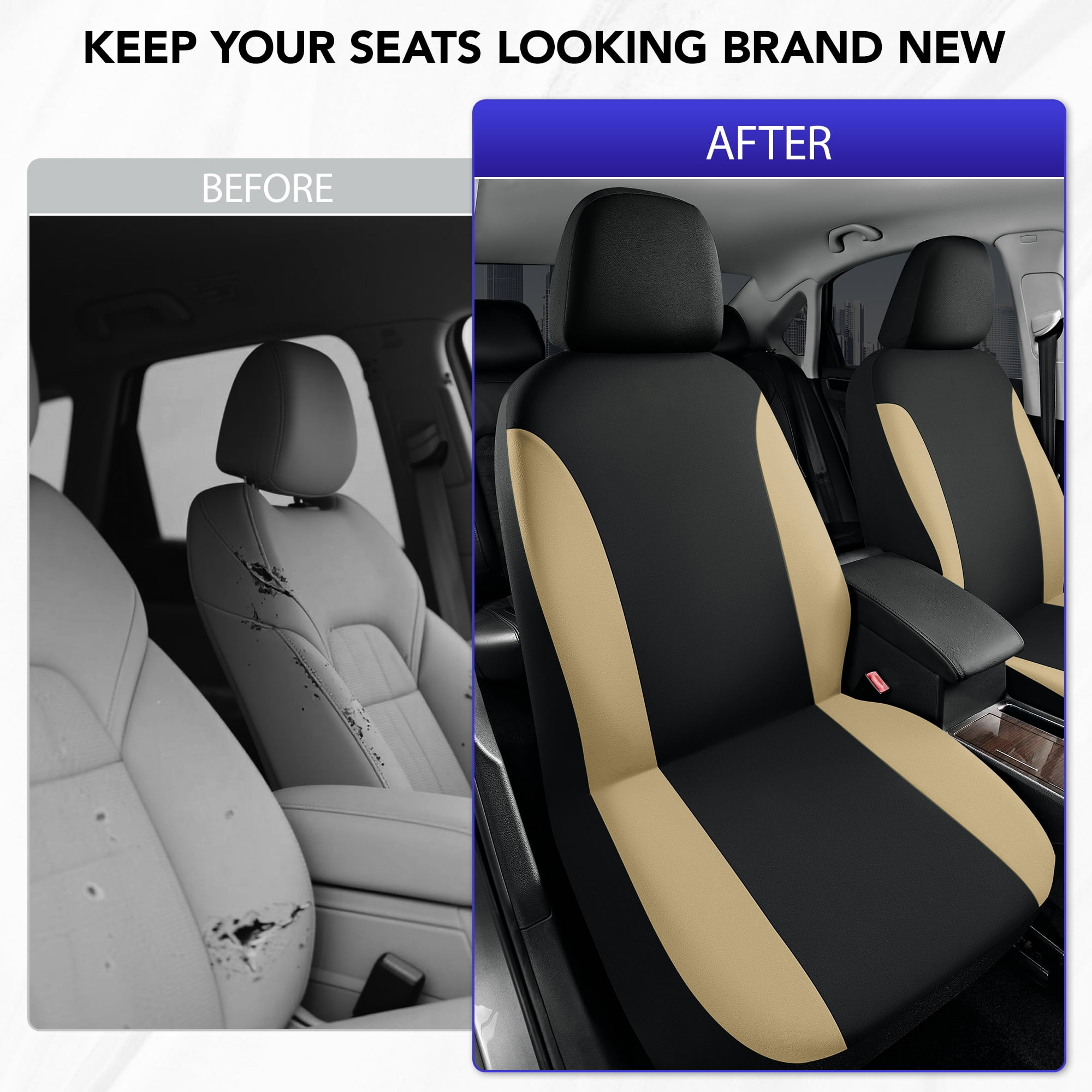 Road Comforts PolyPro Car Seat Covers– Front Seat Covers, Easy to Install, Universal Fit for Trucks Van SUV - Beige