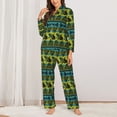 thumbnail image 2 of Picia Teal Vintage Corn Pattern Pattern Women’s Long-Sleeve Sleepwear Set - Soft 2-Piece Loungewear with Pockets, Comfy PJs for Relaxing Nights-Large, 2 of 7