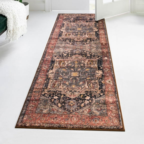 Unique Loom Medina Collection Area Rug - Magnet (2' 2" x 5' Runner Muted Rust/Black)