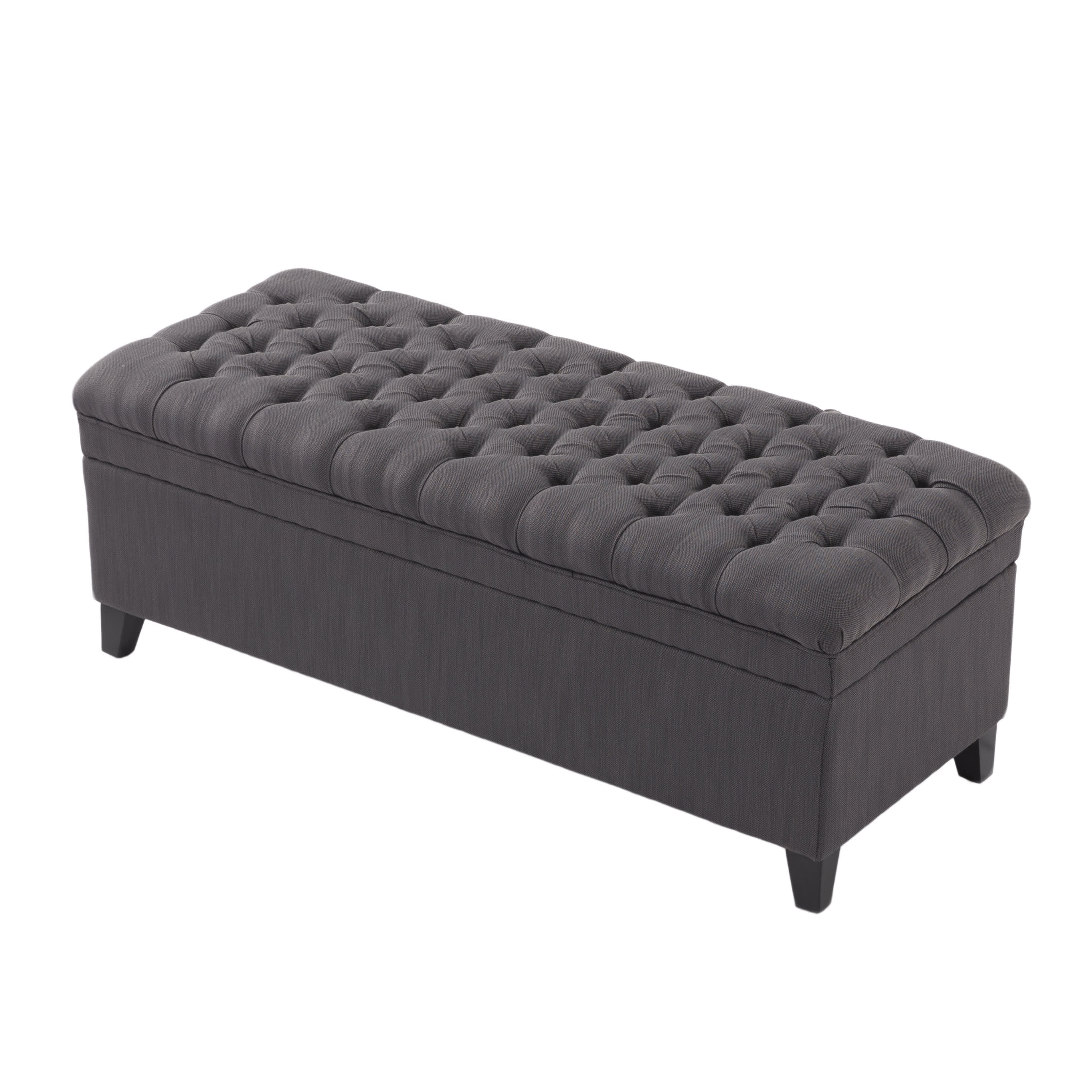 Gewnee 49.41" Flip Top Storage Bench Linen Upholstered Entryway Bedroom Living Room Dark Grey