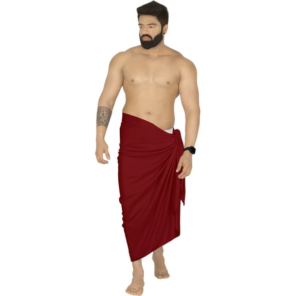 HAPPY BAY Men's Bath Trunk Holiday Sarong Pareo Beach Wrap One Size Maroon, Solid Summer Vacation Aloha