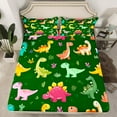 thumbnail image 2 of Feelyou Funny Cartoon Dino Bed Sheets for Kids, Cute Dinosaur Lover King Sheets, Leaf Plant Botanical Sheet Set, Microfiber Bedroom Decor, 4pcs, 2 of 7
