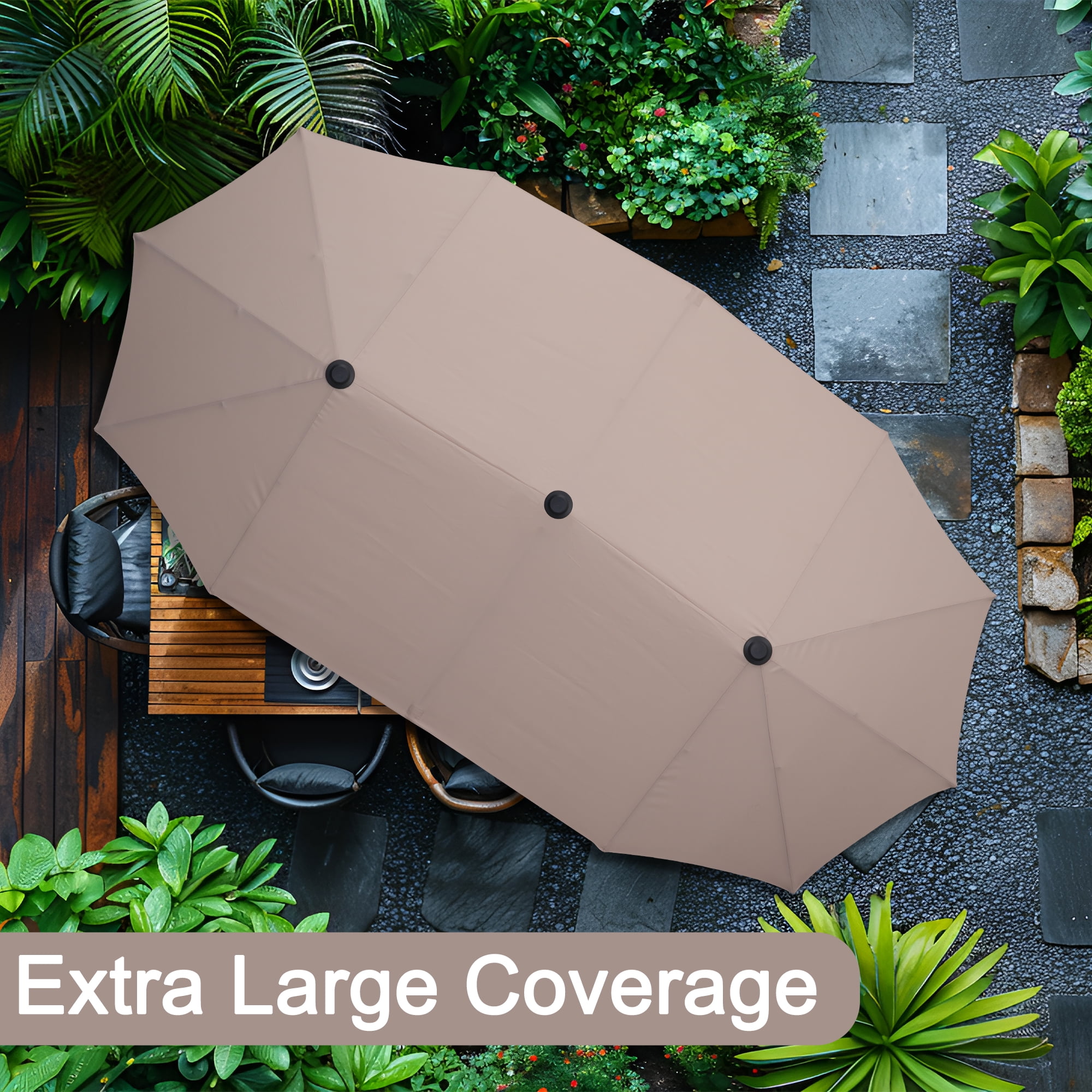 Autlaycil 13ft Rectangle Patio Umbrella with Crank System, Sturdy Ribs for Pool, Yard, Market - Beige