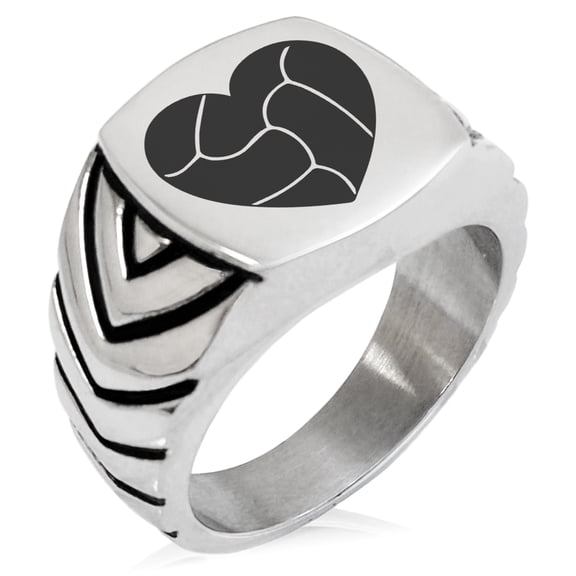 Stainless Steel Love Volleyball Heart Chevron Pattern Biker Style Polished Ring