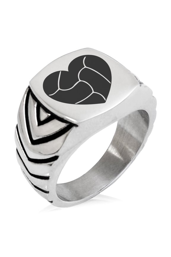 Stainless Steel Love Volleyball Heart Chevron Pattern Biker Style Polished Ring