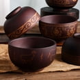 thumbnail image 3 of Raindrops Food Bowl Ethnic Style Wood Carving Bowl Decorative Salad Bowl Milk Tea Container, 3 of 8