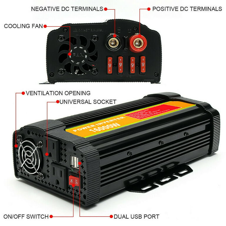 8000W Continuous/16000W Peak Power Inverter, DFITO DC 12V to 110V AC Car  Inverter with Dual AC Outlets and 2.1A Dual USB Car Adapter 