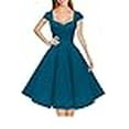 thumbnail image 3 of Hanpceirs Robe de Soirée Vintage des Années 1950 à Manches Courtes pour Femmes Robe de Cocktail Robes Formelles avec Poche Bleu Acier L, 3 of 4