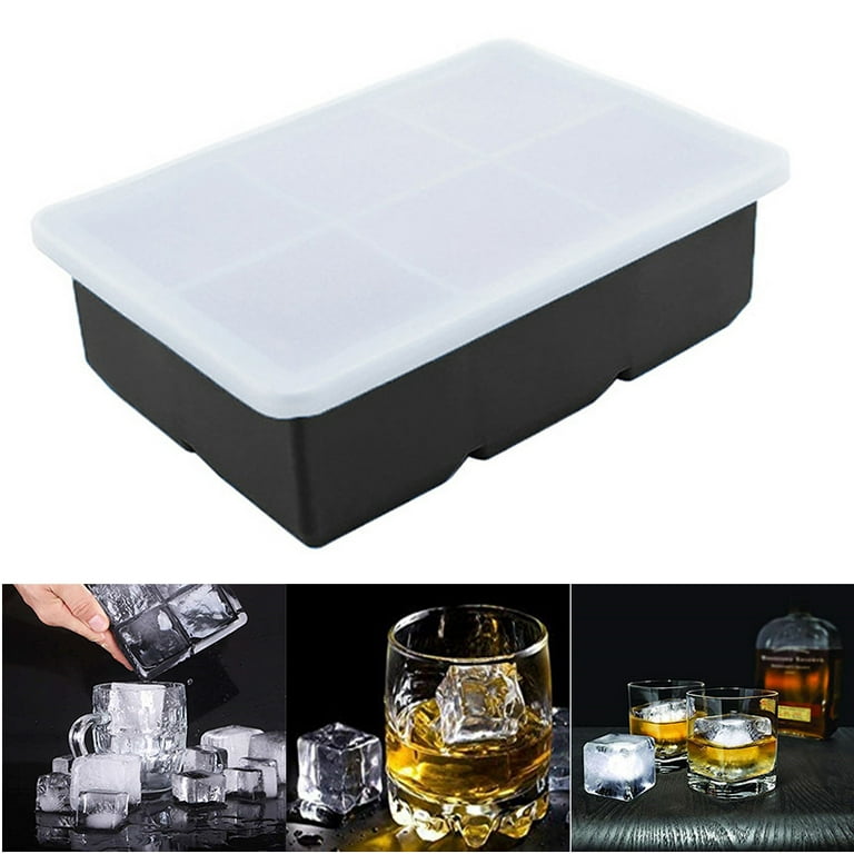 HONYAO Whiskey Cocktail Ice Mold, Silicone Round Ice Ball Maker Mold Large  Square Ice Cube Tray with Lid - 6 Ice Balls + 6 Ice Cubes Black 