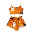thumbnail image 5 of Tnhcen Women's Halloween Ghost Print Pajama Set Cami Top Elastic Waist Shorts 2-Piece Sleepwear S-2XL Multiple Colors Available Orange, 5 of 5