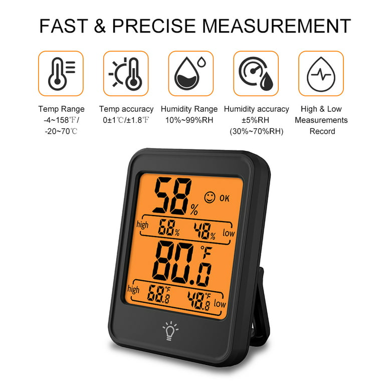 Digital Hygrometer Thermometer Indoor Temperature and Humidity Gauge  Monitor Meter with Large LCD Display for Home Bedroom Office Greenhouse 