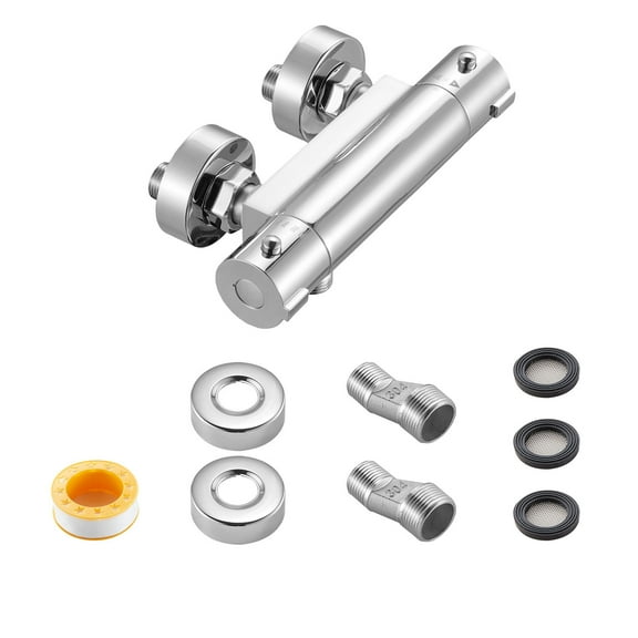 KFFKFF Thermostatic Shower Faucet Valve, 100℉ Safety Lock Temperature Control Valve, Hot and Cold Water Mixer for Bathroom or RV, Durable Leak-Resistant Design with Chrome Finish