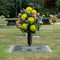 thumbnail image 3 of Sympathy Silks Artificial Cemetery Flowers -Lime Mum and Lavender Rose Bouquet, 3 of 6