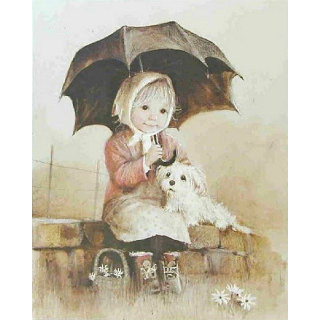 Cuadros Decorativos Kit de pintura DIY por número, arte de decoración del hogar sin marco (paraguas de niña pequeña S818) Likrtyny embutido en tela