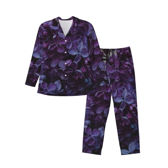 Fotbe Lilac Pijama de Hombre con Estampado de Manga Larga, Conjunto de 2 Piezas, Ropa de Dormir Suave y Cómoda con Bolsillos-XX-Large