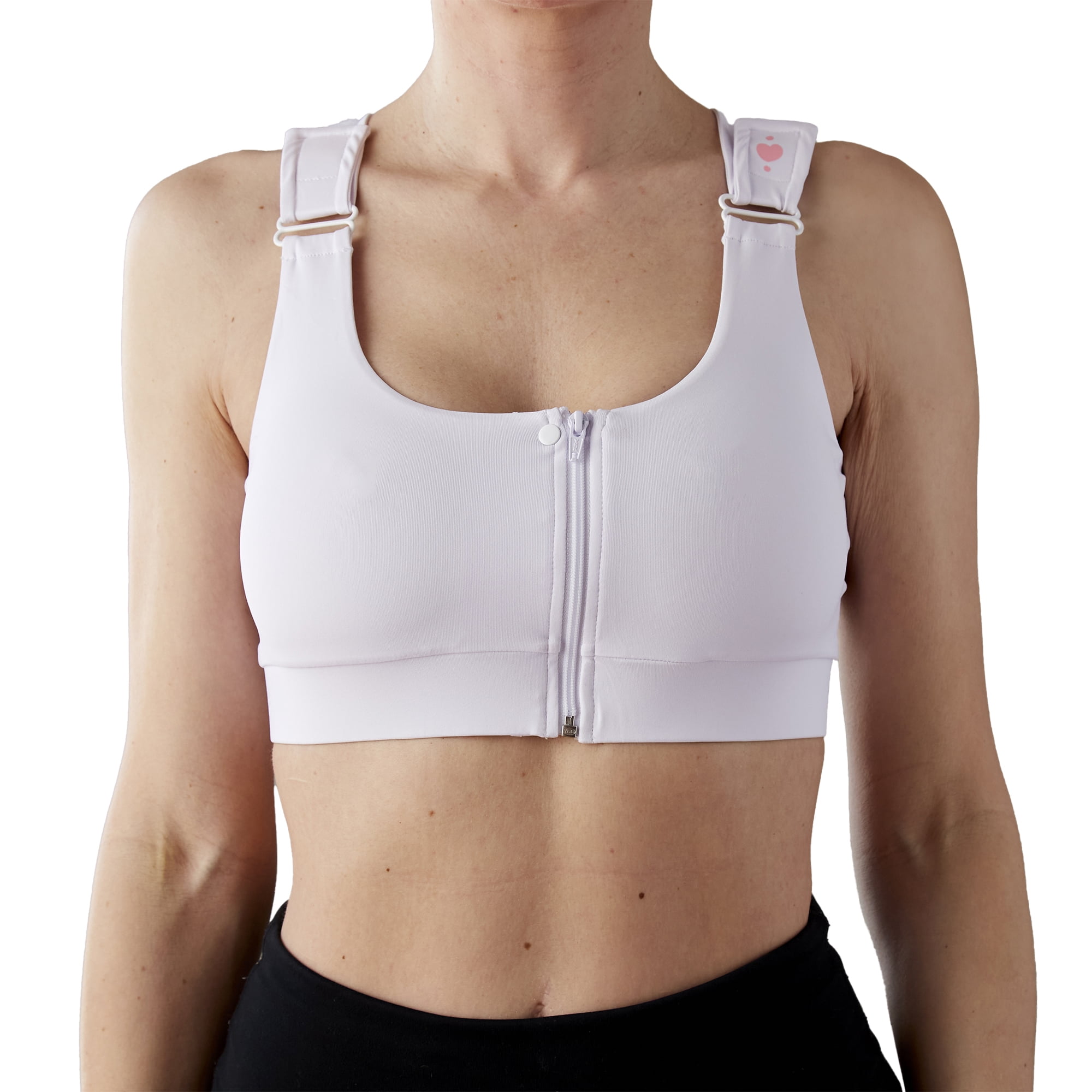 heart&core Shirl Bra, Post-Surgery, Racerback Zip Bra, White, Small, 1 Ct