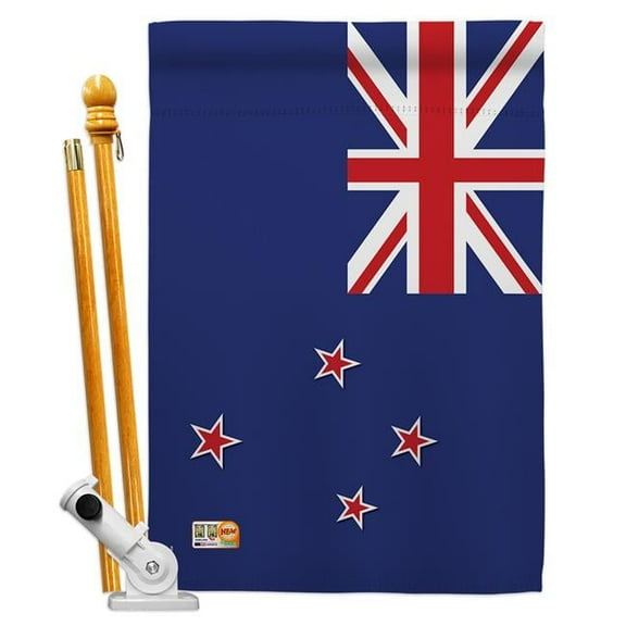 Breeze Decor BD-CY-HS-108207-IP-BO-D-US14-BD 28 x 40 in. New Zealand Flags of the World Nationality Impressions Decorative Vertical Double Sided House Flag Set with Pole Bracket & Hardware
