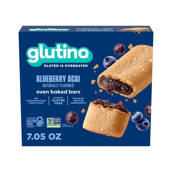 Glutino Gluten Free Blueberry Acai Oven Baked Bars in Box, 5-Count, 7.05 oz, Shelf-Stable