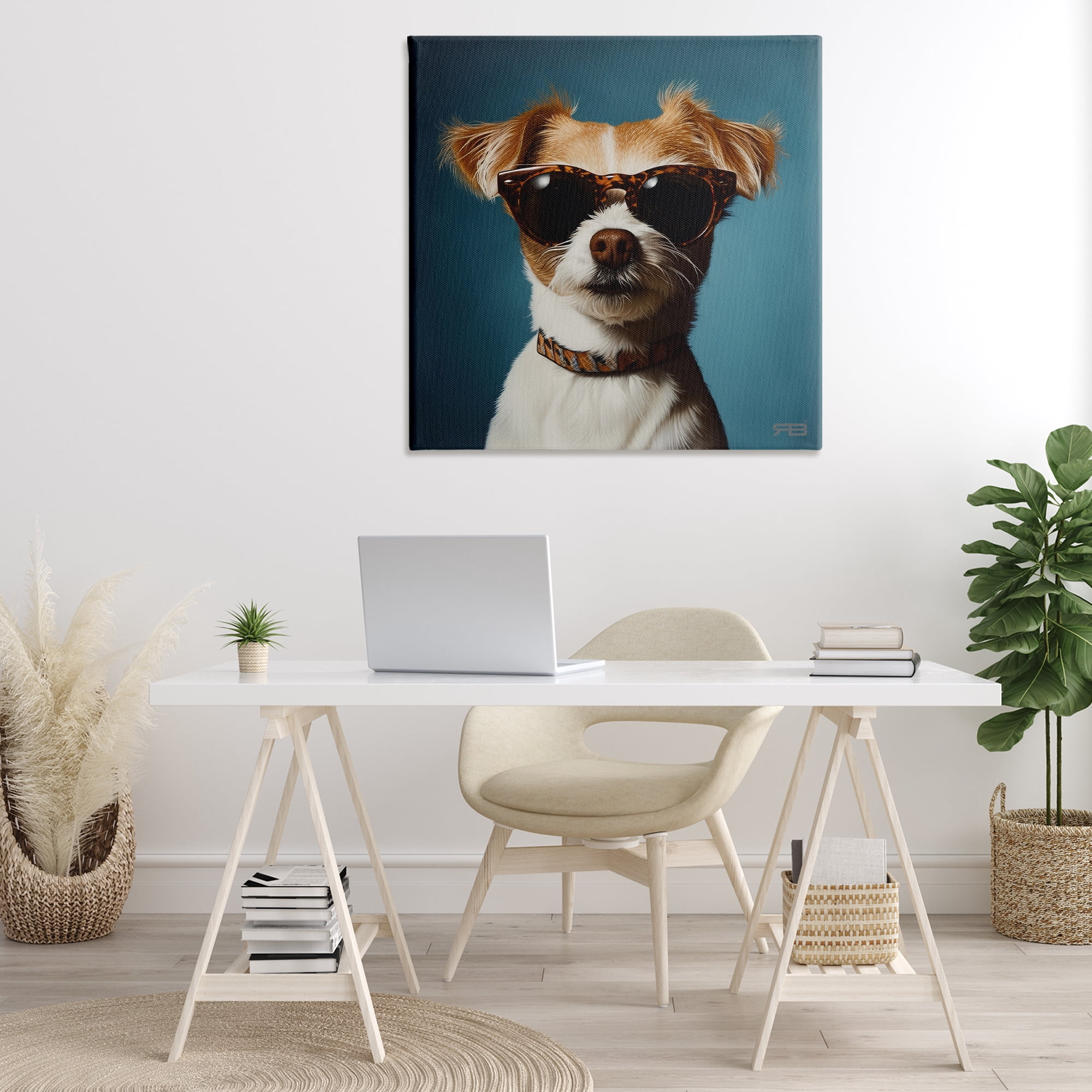 Stupell Industries Cool Dog on Blue Animals & Insects Painting Gallery Wrapped Canvas Art Print Wall Art, 36 x 36